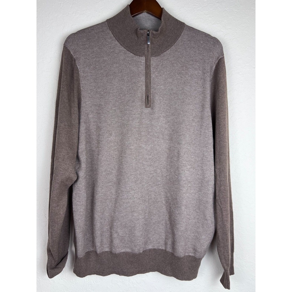 Brooks Brothers Cashmere Sweater Mens XL Beige Knit Long Sleeve 1/4 Zip Pullover